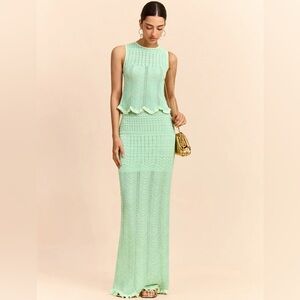 Commense 2pc set Wave Pattern Knit Maxi Skirt and top